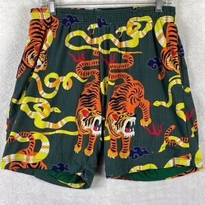 Nice Laundry Shorts Mens M Green Mesh Tiger Snake AOP Gym Workout Streetwear